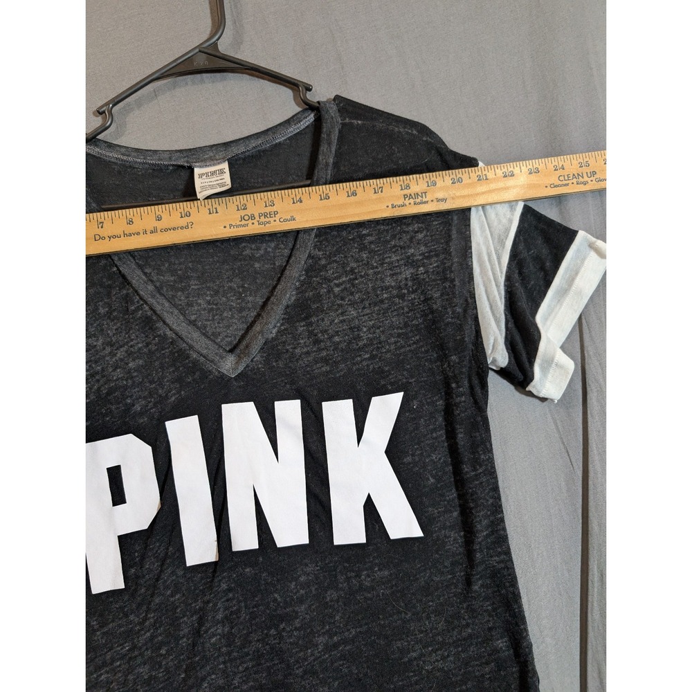 Victoria's Secret PINK short‎ sleeve V-neck burnout tee in black and white - Picture 5 of 8